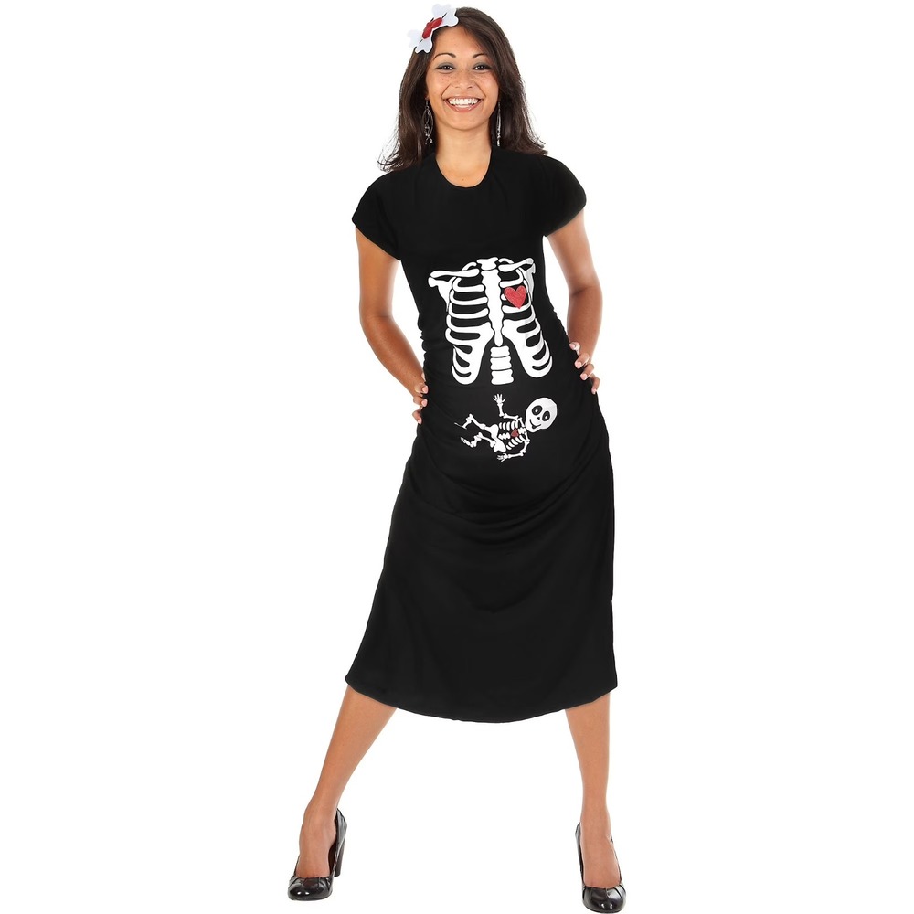 Maternity Skeleton Halloween Dress Baby Skeleton Pregnancy Costume Ribcage Heart